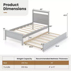 Costway Twin Size Platform Bed with Trundle Pull-out Trundle Headboard & Footboard Gray/White