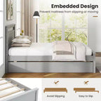 Costway Twin Size Platform Bed with Trundle Pull-out Trundle Headboard & Footboard Gray/White