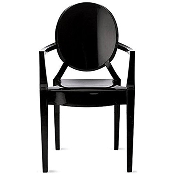 Sedia da pranzo moderna in stile di design, in plastica trasparente stampata, cristallina con braccioli, per interni ed esterni