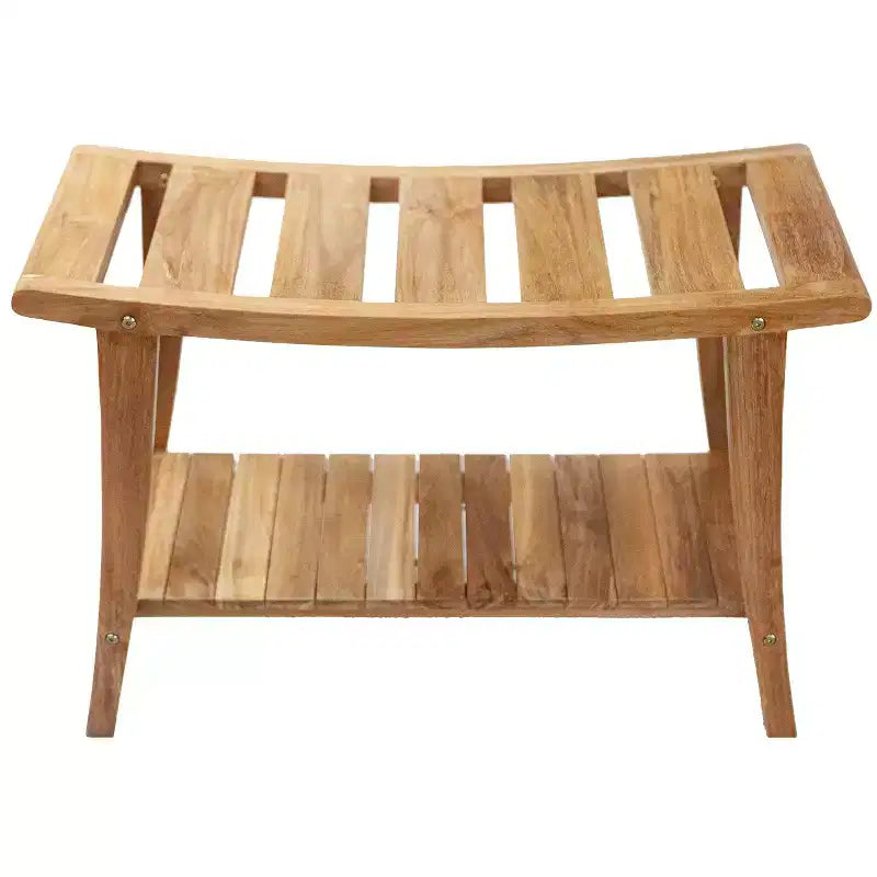 Nordic Teak 30 Asian Style Shower Bench with Shelf - Beige