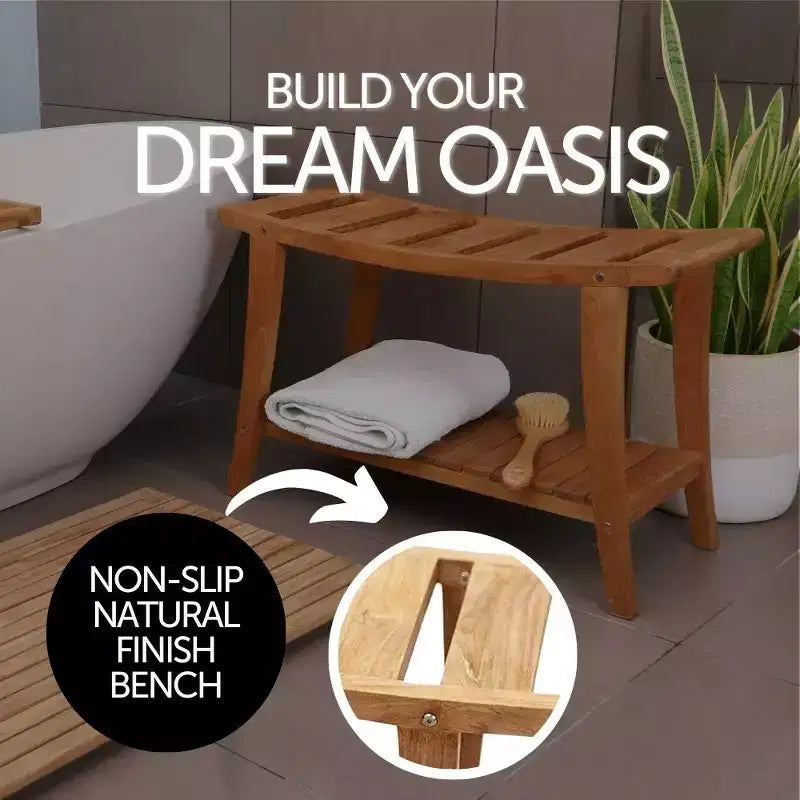 Nordic Teak 30 Asian Style Shower Bench with Shelf - Beige