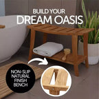Nordic Teak 30 Asian Style Shower Bench with Shelf - Beige