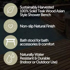 Nordic Teak 30 Asian Style Shower Bench with Shelf - Beige