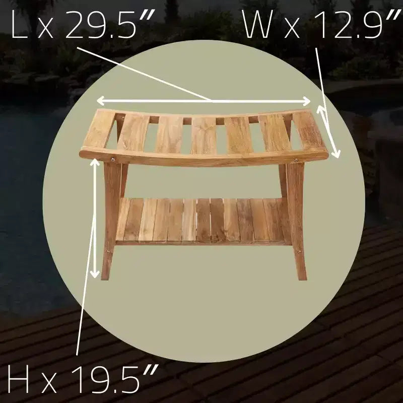 Nordic Teak 30 Asian Style Shower Bench with Shelf - Beige