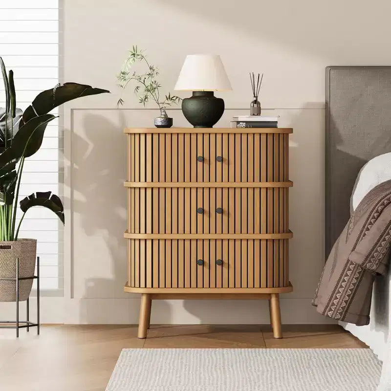 Garvee 3 Drawer Dresser, Chest of Drawers for Bedroom, Mid Century Modern Nightstand, Spacious Storage Wicker Dresser for Closet, Hallway, Natural
