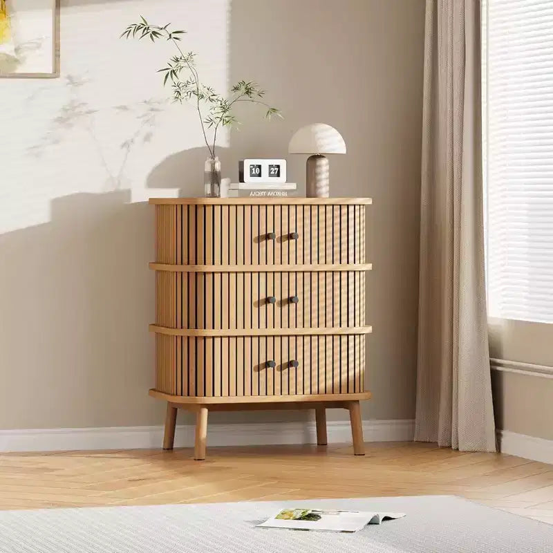 Garvee 3 Drawer Dresser, Chest of Drawers for Bedroom, Mid Century Modern Nightstand, Spacious Storage Wicker Dresser for Closet, Hallway, Natural
