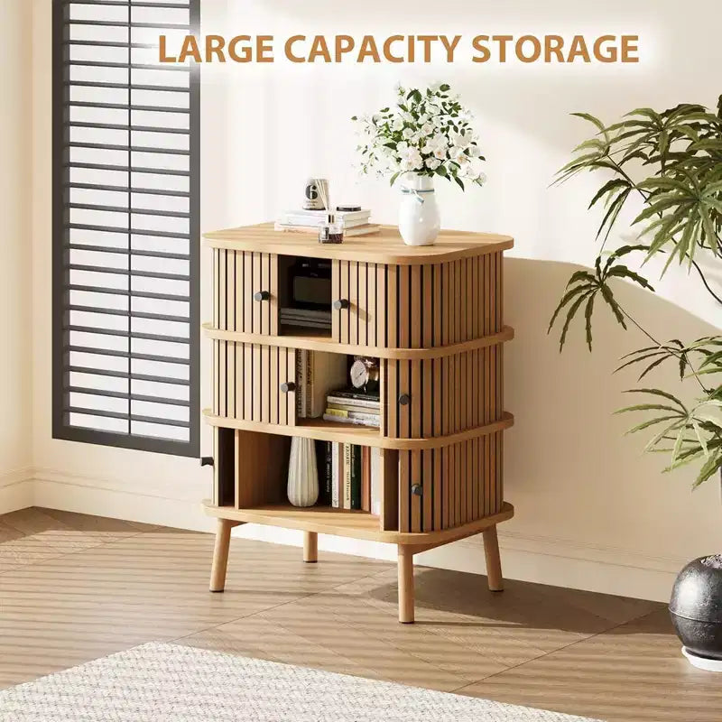 Garvee 3 Drawer Dresser, Chest of Drawers for Bedroom, Mid Century Modern Nightstand, Spacious Storage Wicker Dresser for Closet, Hallway, Natural