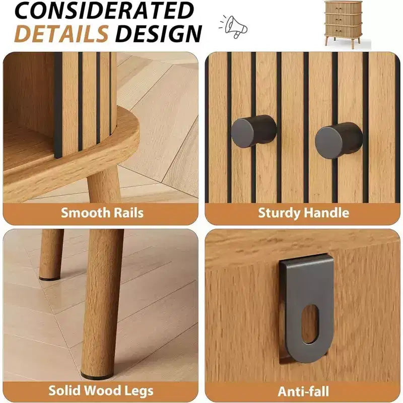 Garvee 3 Drawer Dresser, Chest of Drawers for Bedroom, Mid Century Modern Nightstand, Spacious Storage Wicker Dresser for Closet, Hallway, Natural
