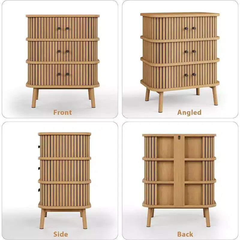Garvee 3 Drawer Dresser, Chest of Drawers for Bedroom, Mid Century Modern Nightstand, Spacious Storage Wicker Dresser for Closet, Hallway, Natural