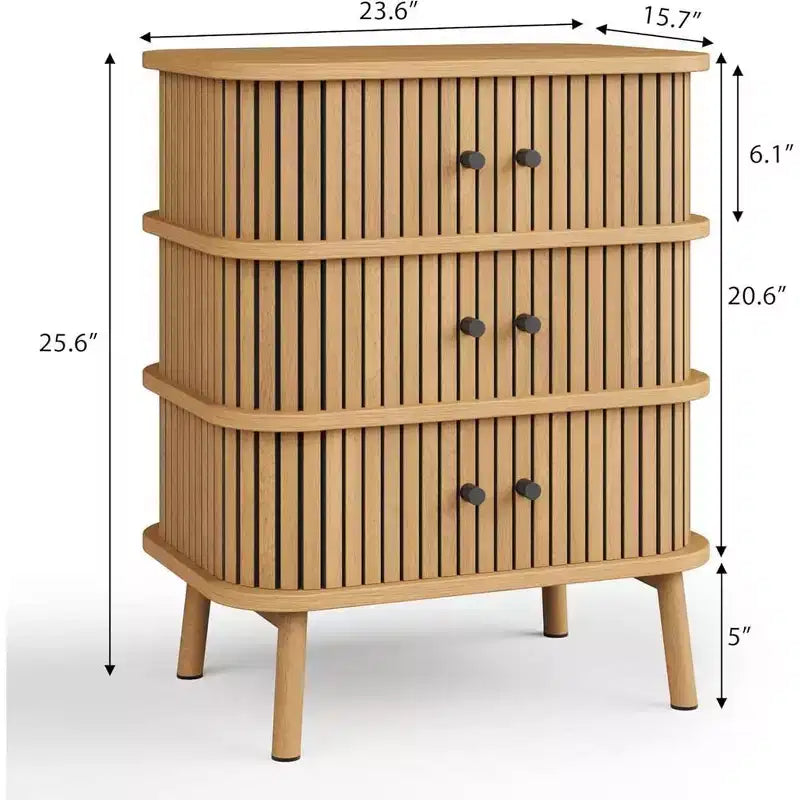 Garvee 3 Drawer Dresser, Chest of Drawers for Bedroom, Mid Century Modern Nightstand, Spacious Storage Wicker Dresser for Closet, Hallway, Natural