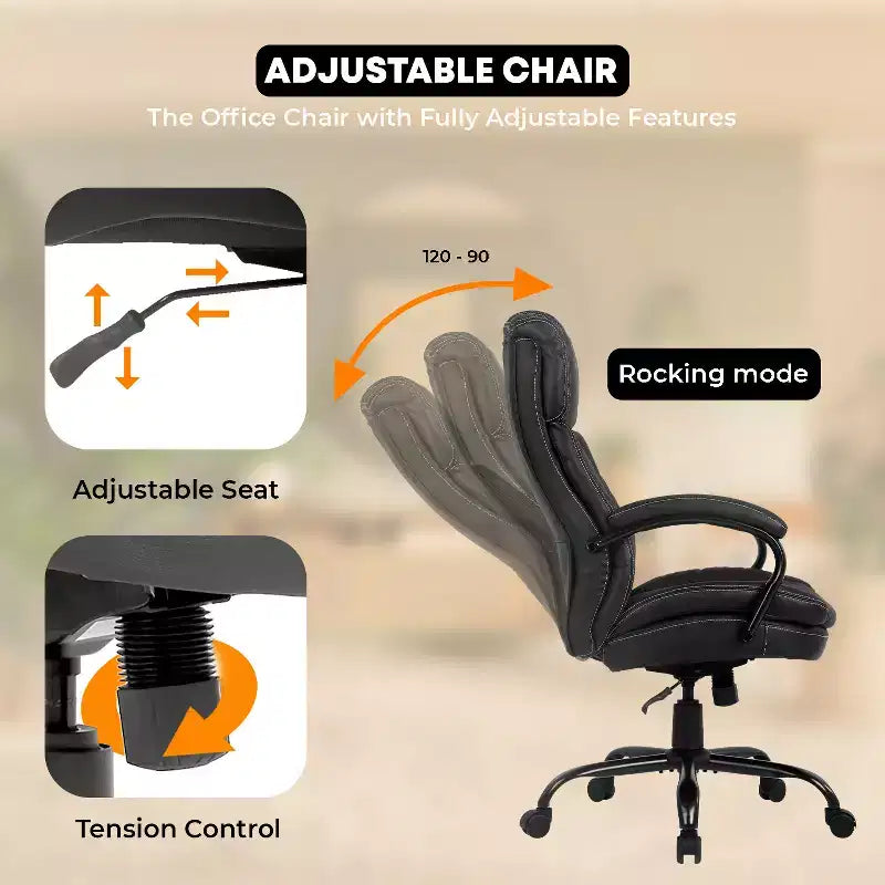 FDW Big and Tall Ergonomic Executive Office Chair 500lbs with Rolling Swivel Lumbar Support Adjustable Headrest for Heavy People, Black