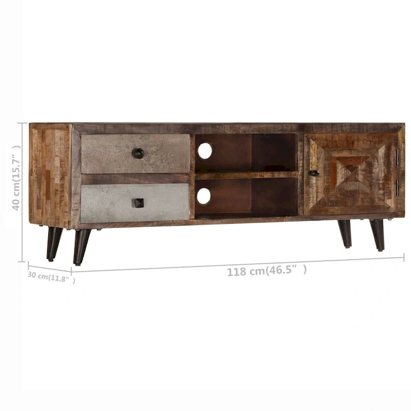 Mobile Porta TV in Legno di Mango 46.5" - 2 Cassetti, 2 Scomparti