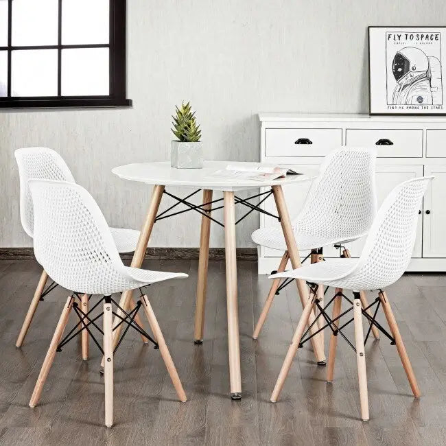 Set di 4 sedie moderne in plastica cava con gambe in legno - 22 x 18 x 32,5 (L x P x A)