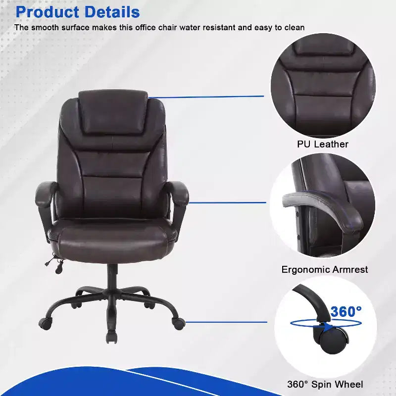 FDW Big and Tall Executive Office Chair with Lumbar Support Wide Seat Adjustable Height and Swivel Function Perfect for Home and Office Use