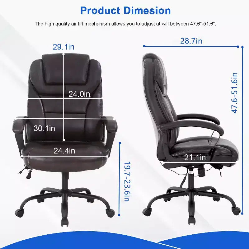 FDW Big and Tall Executive Office Chair with Lumbar Support Wide Seat Adjustable Height and Swivel Function Perfect for Home and Office Use