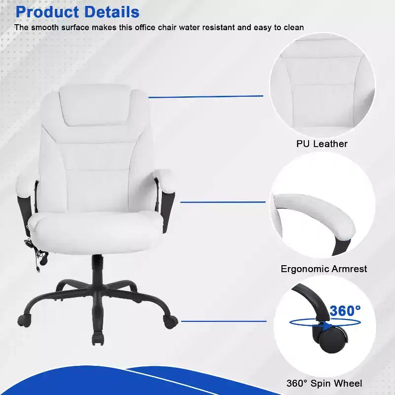 FDW Big and Tall Executive Office Chair with Lumbar Support Wide Seat Adjustable Height and Swivel Function Perfect for Home and Office Use