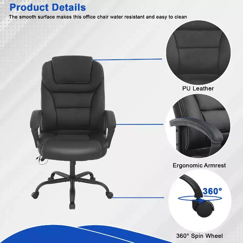 FDW Big and Tall Executive Office Chair with Lumbar Support Wide Seat Adjustable Height and Swivel Function Perfect for Home and Office Use