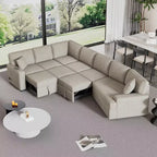 126W Convertible Sectional Sofa Couch Set, Pull-out Sleeper Sofa Bed with Charging Devices and Cup Holders 4S -ModernLuxe