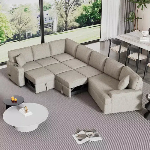 Divano letto componibile convertibile 126W, divano letto estraibile con dispositivi di ricarica e portabicchieri 4S -ModernLuxe