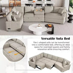 126W Convertible Sectional Sofa Couch Set, Pull-out Sleeper Sofa Bed with Charging Devices and Cup Holders 4S -ModernLuxe