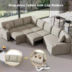 126W Convertible Sectional Sofa Couch Set, Pull-out Sleeper Sofa Bed with Charging Devices and Cup Holders 4S -ModernLuxe
