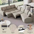 126W Convertible Sectional Sofa Couch Set, Pull-out Sleeper Sofa Bed with Charging Devices and Cup Holders 4S -ModernLuxe