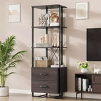 3 Tier Bookshelf with Storage Drawers,70.9 Inch Tall Industrial Book Shelf with Open Display Shelves,3 Shelf Bookcase with Metal Frame