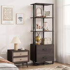 3 Tier Bookshelf with Storage Drawers,70.9 Inch Tall Industrial Book Shelf with Open Display Shelves,3 Shelf Bookcase with Metal Frame