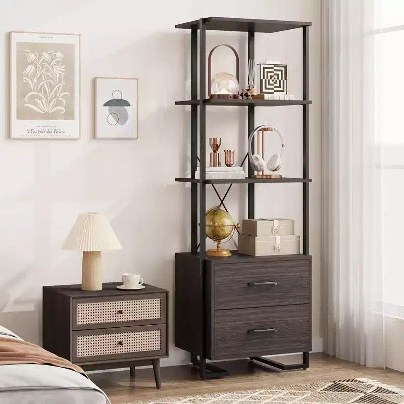 3 Tier Bookshelf with Storage Drawers,70.9 Inch Tall Industrial Book Shelf with Open Display Shelves,3 Shelf Bookcase with Metal Frame