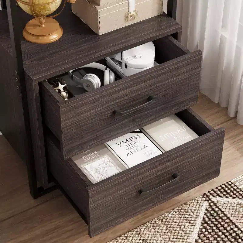 3 Tier Bookshelf with Storage Drawers,70.9 Inch Tall Industrial Book Shelf with Open Display Shelves,3 Shelf Bookcase with Metal Frame