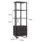 3 Tier Bookshelf with Storage Drawers,70.9 Inch Tall Industrial Book Shelf with Open Display Shelves,3 Shelf Bookcase with Metal Frame