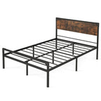 Costway Platform Full/Queen Bed with Rustic Headboard & Footboard