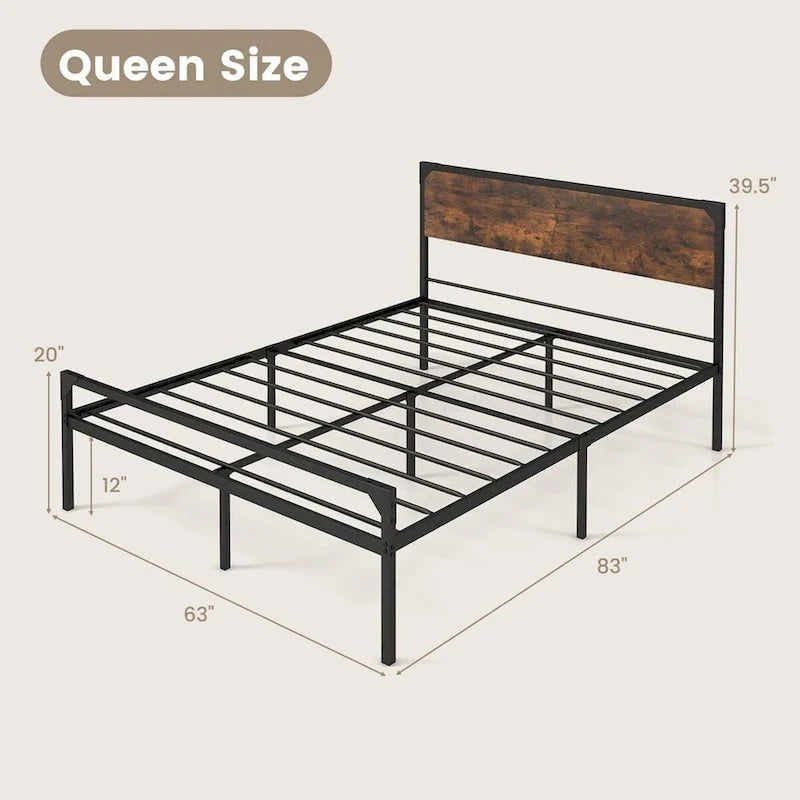 Costway Platform Full/Queen Bed with Rustic Headboard & Footboard