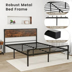 Costway Platform Full/Queen Bed with Rustic Headboard & Footboard