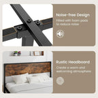 Costway Platform Full/Queen Bed with Rustic Headboard & Footboard