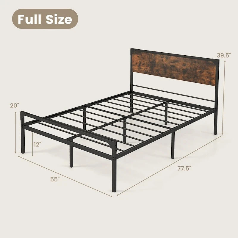 Costway Platform Full/Queen Bed with Rustic Headboard & Footboard