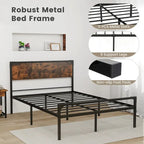 Costway Platform Full/Queen Bed with Rustic Headboard & Footboard