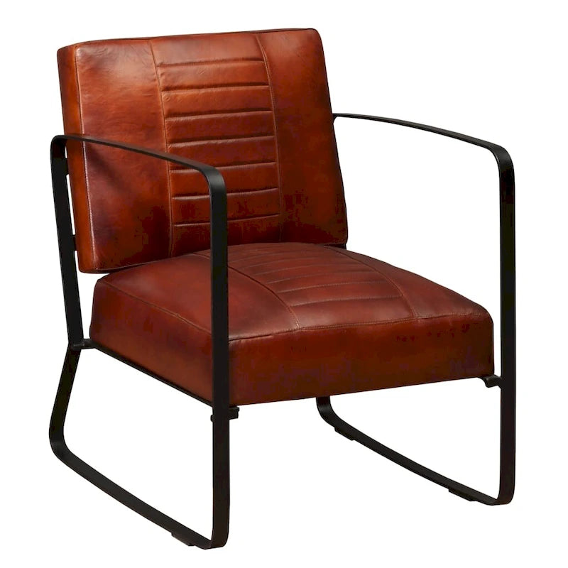 vidaXL Divano Poltrona Singola con Struttura in Metallo per Soggiorno Vera Pelle - 23.6 x 25.2 x 29.1
