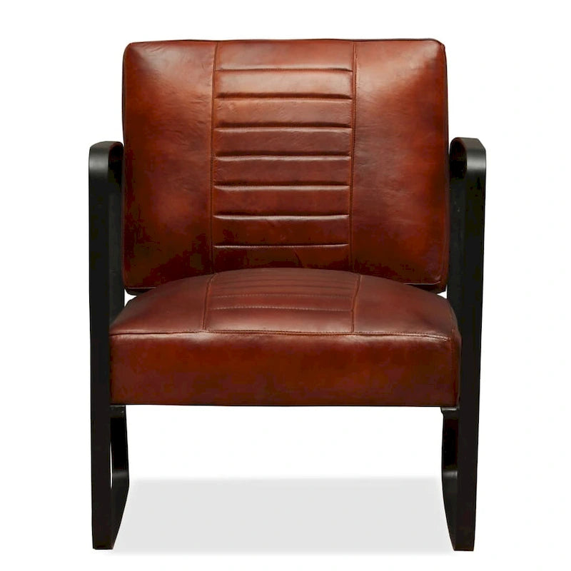 vidaXL Divano Poltrona Singola con Struttura in Metallo per Soggiorno Vera Pelle - 23.6 x 25.2 x 29.1