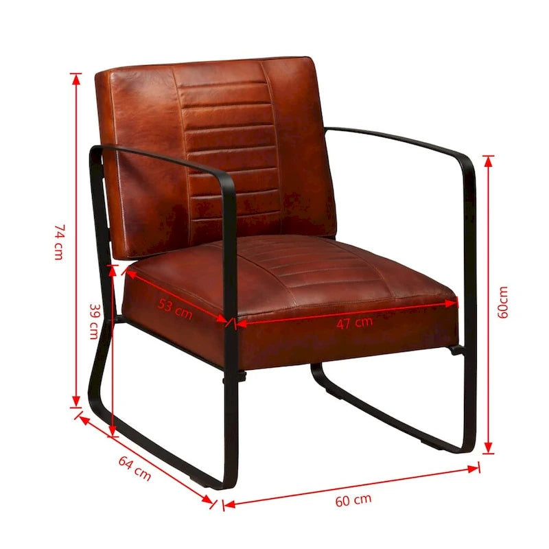 vidaXL Divano Poltrona Singola con Struttura in Metallo per Soggiorno Vera Pelle - 23.6 x 25.2 x 29.1