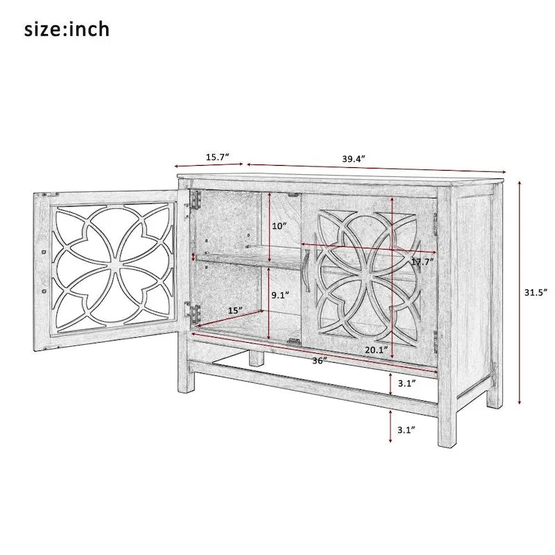 Credenza Buffet con Ante e Ripiano Regolabile in Legno