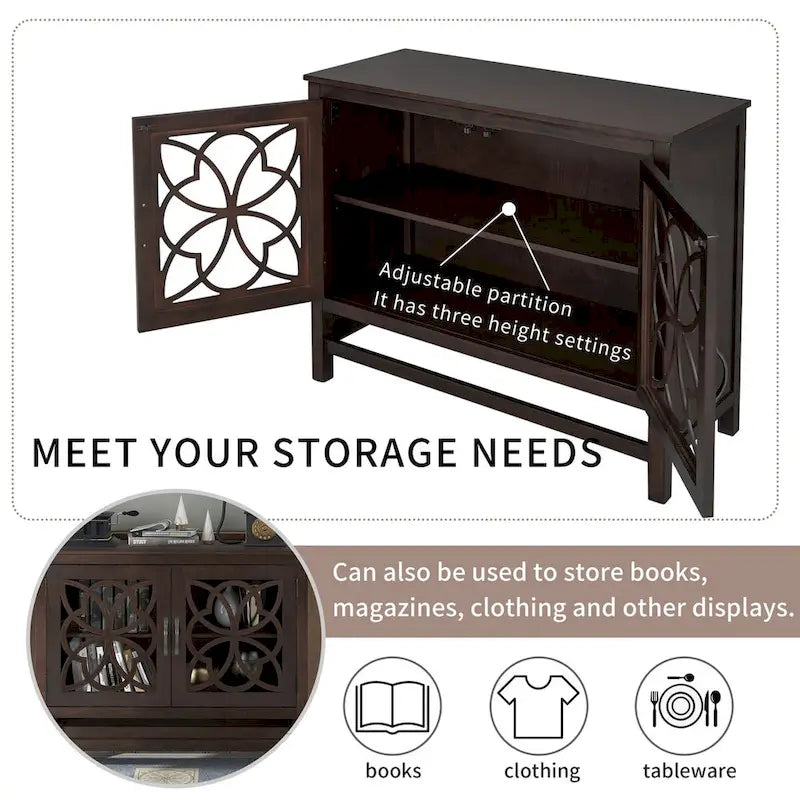 Credenza Buffet con Ante e Ripiano Regolabile in Legno