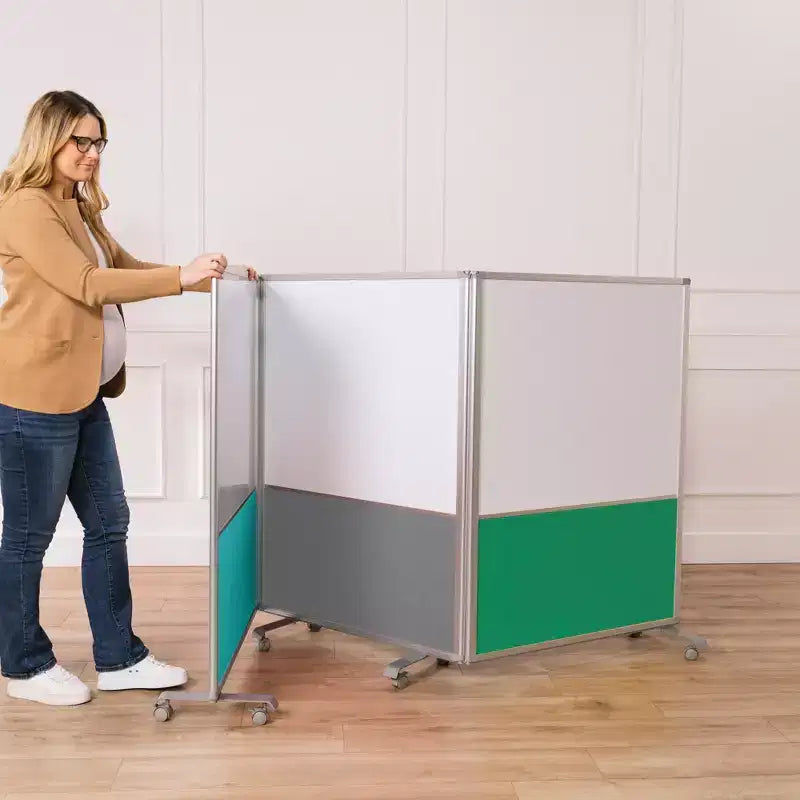ECR4Kids Mobile Dry-Erase and Flannel Split Room Divider, 3-Panel, School Supplies