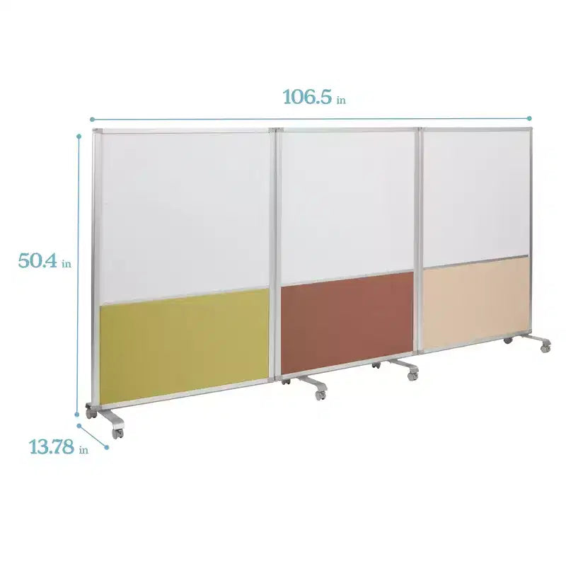 ECR4Kids Mobile Dry-Erase and Flannel Split Room Divider, 3-Panel, School Supplies