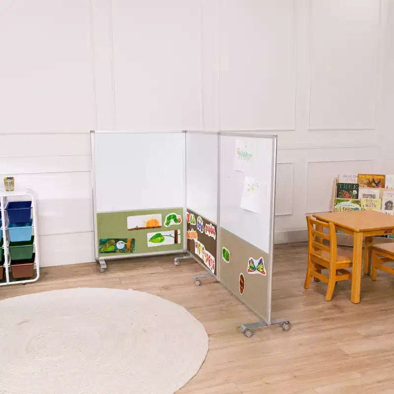 ECR4Kids Mobile Dry-Erase and Flannel Split Room Divider, 3-Panel, School Supplies