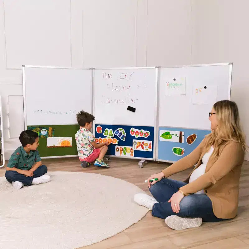 ECR4Kids Mobile Dry-Erase and Flannel Split Room Divider, 3-Panel, School Supplies