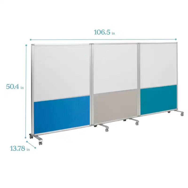 ECR4Kids Mobile Dry-Erase and Flannel Split Room Divider, 3-Panel, School Supplies