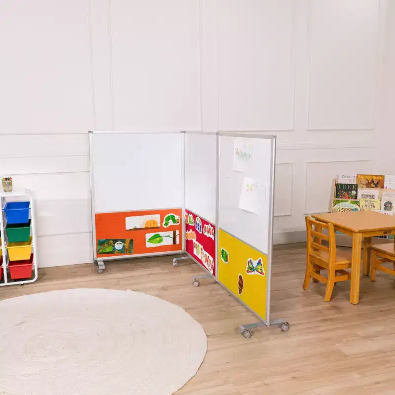 ECR4Kids Mobile Dry-Erase and Flannel Split Room Divider, 3-Panel, School Supplies