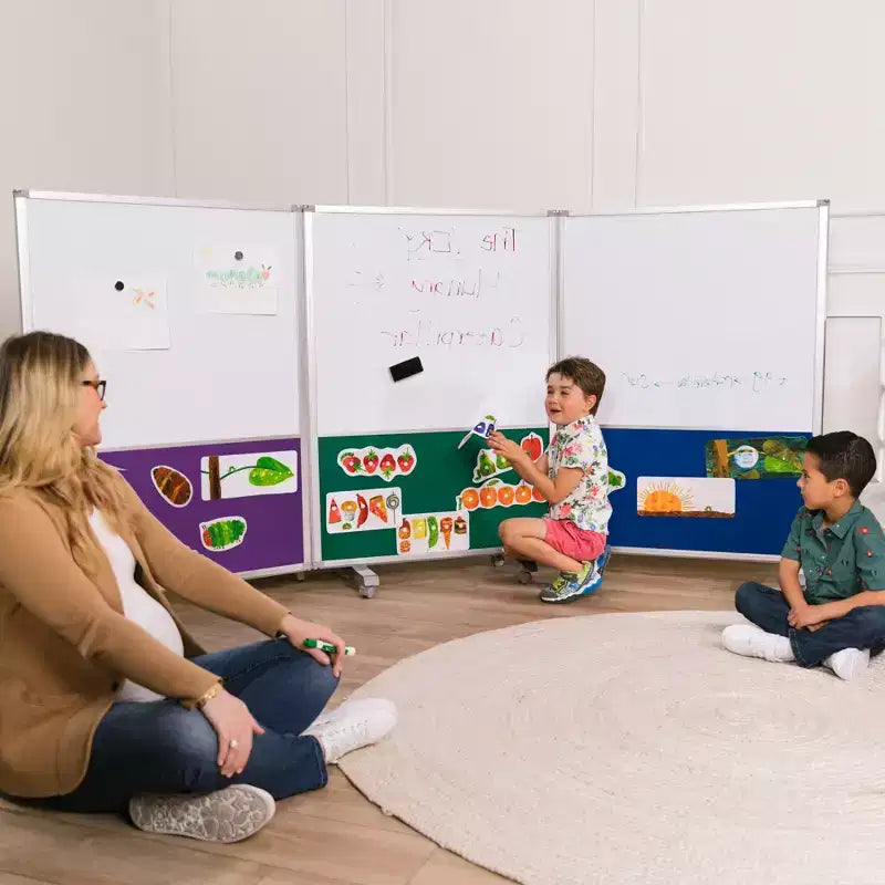 ECR4Kids Mobile Dry-Erase and Flannel Split Room Divider, 3-Panel, School Supplies