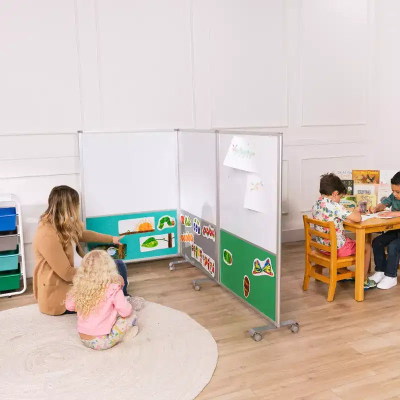 ECR4Kids Mobile Dry-Erase and Flannel Split Room Divider, 3-Panel, School Supplies